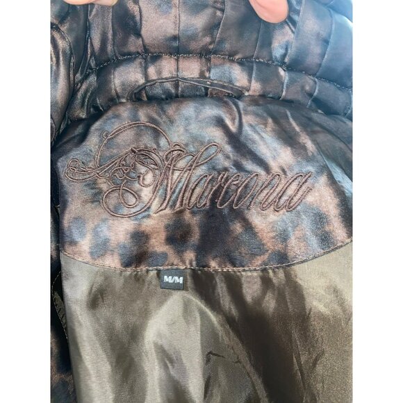 Marcona Vintage Womens Leopard Print Puffer Coat With Faux Fur Trim Hood Size M - Picture 4 of 12